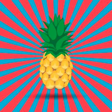 Pineapple fruit seamless pattern on blue pink radiating lines background Stock Illustration