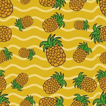 Pineapple Fruit Seamless Pattern in Cartoon Style. Perfect For Background, .. Stock Illustration
