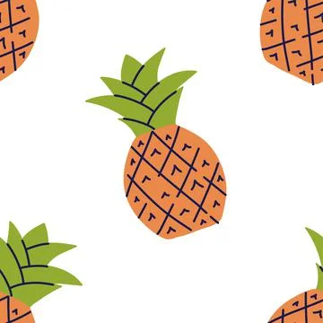 Pineapple fruit. Seamless pattern. Hand drawn vector illustration. Sweet exot Stock Illustration