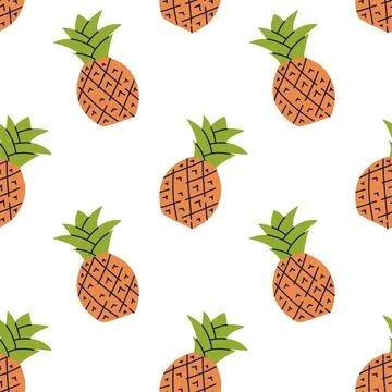 Pineapple fruit. Seamless pattern. Hand drawn vector illustration. Sweet exot Stock Illustration