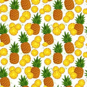 Pineapple fruit seamless pattern on white backdrop Stock Illustration