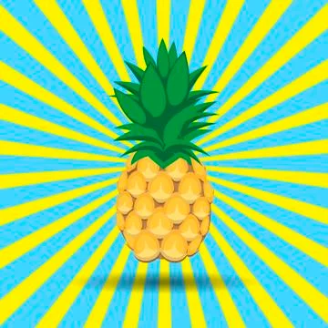 Pineapple fruit seamless pattern on yellow blue radiating lines background Illustrazione stock
