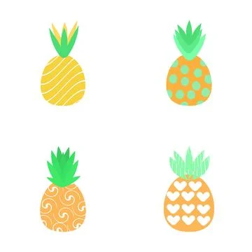 Pineapple fruit set with various patterns illustration Stock-Illustration
