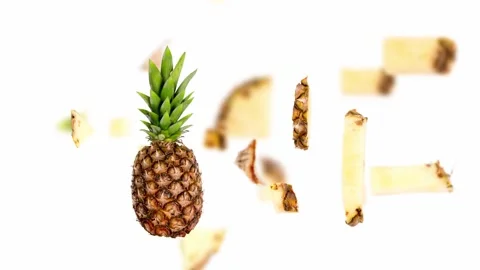 Pineapple fruit Slice and Leaf Stream Stock Footage 191474103