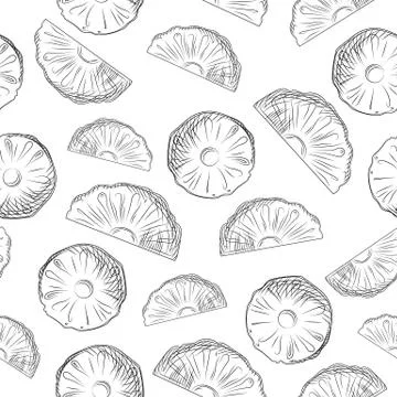 Pineapple fruit slices sketch seamless pattern. Exotic tropical fruit backdro Stock Illustration