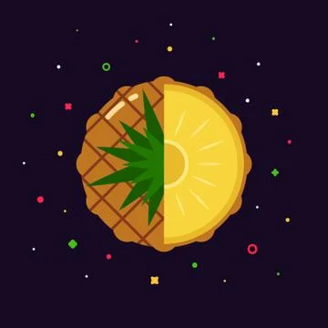 Pineapple fruit sphere with half slice logo, flat icon design template concept Stock Illustration