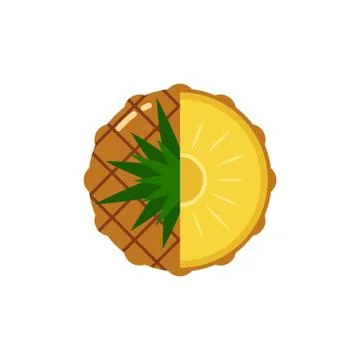 Pineapple fruit sphere with half slice logo, flat icon design template concept Stock Illustration