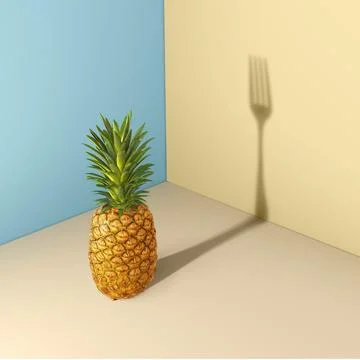 Pineapple fruit woth a shadow of fork Stock Illustration