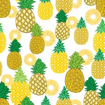 Pineapple fruits seamless vector pattern Stock Illustration