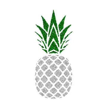 Pineapple with green leaf. Tropical silver exotic fruit isolated white backgr Stock Illustration