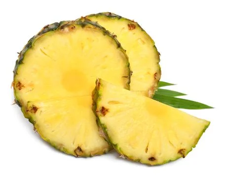 Pineapple half and slice with leaves isolated on white background. Creative.. Stock Photos