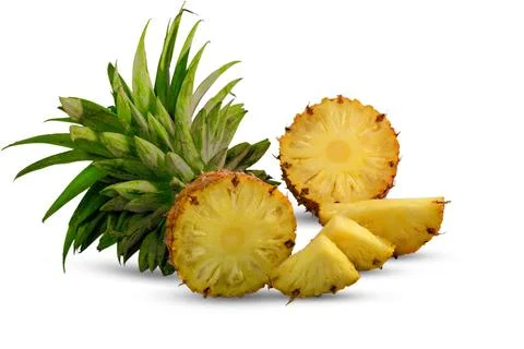 Pineapple with half and slices isolated on a white background Foto stock