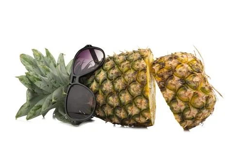 Pineapple half cut Glasses isolated on white background Stock Photos
