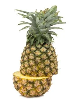 Pineapple half cut isolated on white background Stock Photos