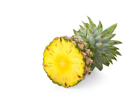Pineapple half. Pineapple slice on white background. Pineapple with leaves. Stock Photos