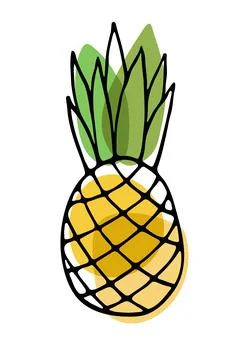 Pineapple hand drawn sketch isolated. Bright exotic fruit. Outline vector Stock Illustration