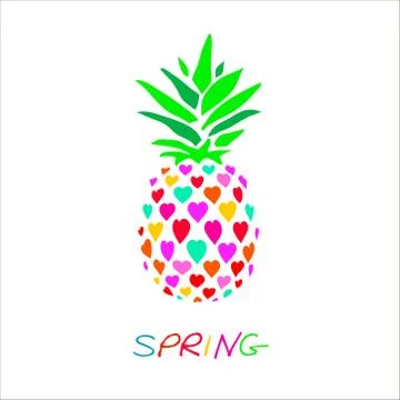 Pineapple of hearts with the words spring . Cute vector pineapple illustratio Stock Illustration