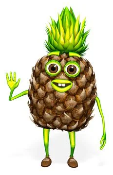 Pineapple Hello Character 3D Render Stock Illustration