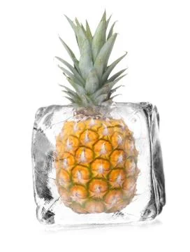 Pineapple in ice cube Stock Photos
