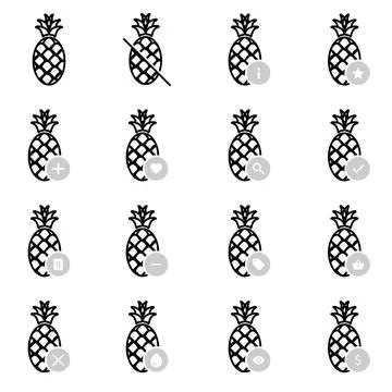 Pineapple icon with user interface action, for web, simple black gray Stock Illustration