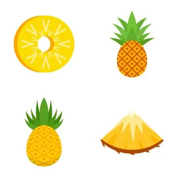 Pineapple icons set, flat style Illustrazione stock