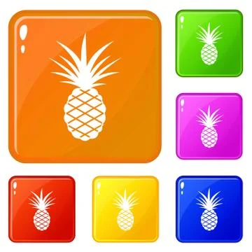 Pineapple icons set vector color 스톡 일러스트