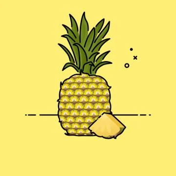 Pineapple isolated in yellow background with slice in the side. Stock Illustration