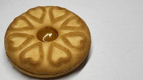 Pineapple jam biscuits, cookie neatly arranged and photographed on a plain .. Stock Photos