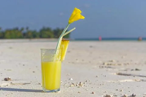 Pineapple juice beach Stock Photos