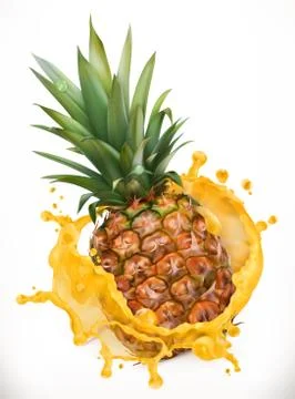 Pineapple juice. Fresh fruit, 3d vector icon Illustrazione stock