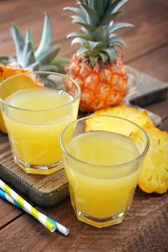 Pineapple juice in glass Stock Photos