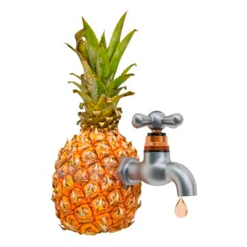 Pineapple juice. Pineapple with tap, 3D rendering 스톡 일러스트