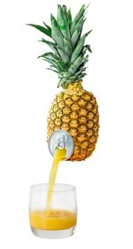 Pineapple juice pouring from pineapple Stock Photos