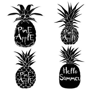 Pineapple with leaf icon. Tropical fruit isolated on white background. Symbol of Stock Illustration