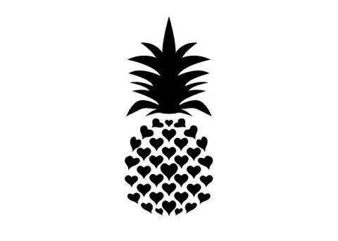 Pineapple with leaf logo icon, heart shape design. Tropical fruit isolated Stock Illustration