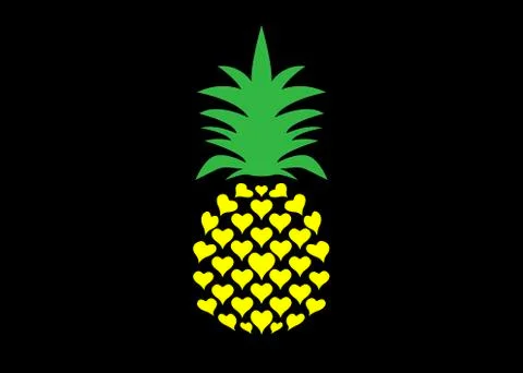 Pineapple with leaf logo icon, heart shape design. Colorful Tropical fruit Stock Illustration