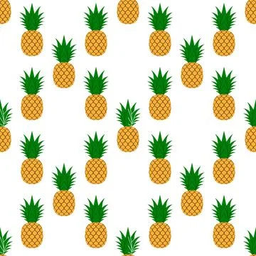 Pineapple, leaf seamless pattern. Tropical fruits textile texture isolated white Stock Illustration