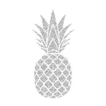 Pineapple with leaf. Tropical silver exotic fruit isolated white background.  Stock Illustration