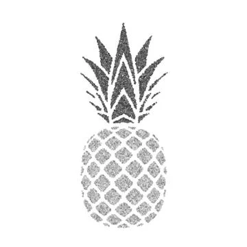 Pineapple with leaf. Tropical silver exotic fruit isolated white background.  Stock Illustration