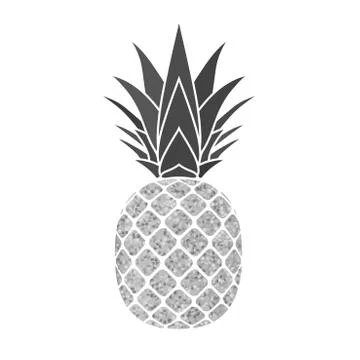Pineapple with leaf. Tropical silver exotic fruit isolated white background.  Stock Illustration