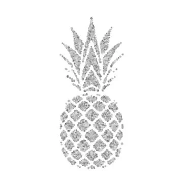 Pineapple with leaf. Tropical silver exotic fruit isolated white background.  Stock Illustration