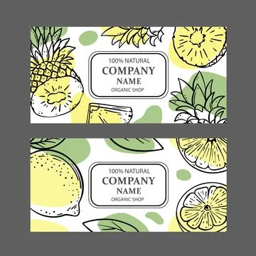 PINEAPPLE LEMON LABELS Design Sketch Vector Illustration Set Stock Illustration