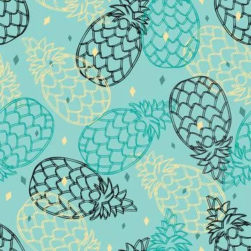 Pineapple lineart seamless vector pattern Stock Illustration