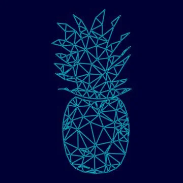 Pineapple low poly triangulation triangulated polygonal electric cyan blue vi Stock Illustration