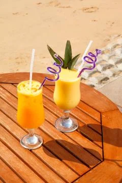 Pineapple, mango and passion fruit juice Stock Photos