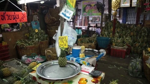 Pineapple market fruit Stock Footage 77926691