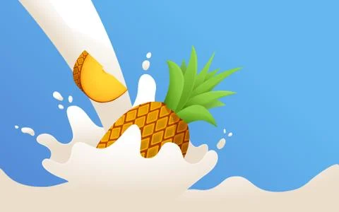 Pineapple milk splash. Cocktail shake. Realistic vector illustration. Stock Illustration