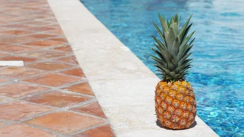 Pineapple near swimming pool at poolside 動画素材 103293160