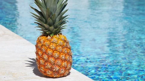 Pineapple near swimming pool at poolside 動画素材 146412104