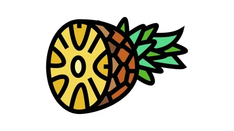 Pineapple one cut piece color icon animation Stock Footage 225065360